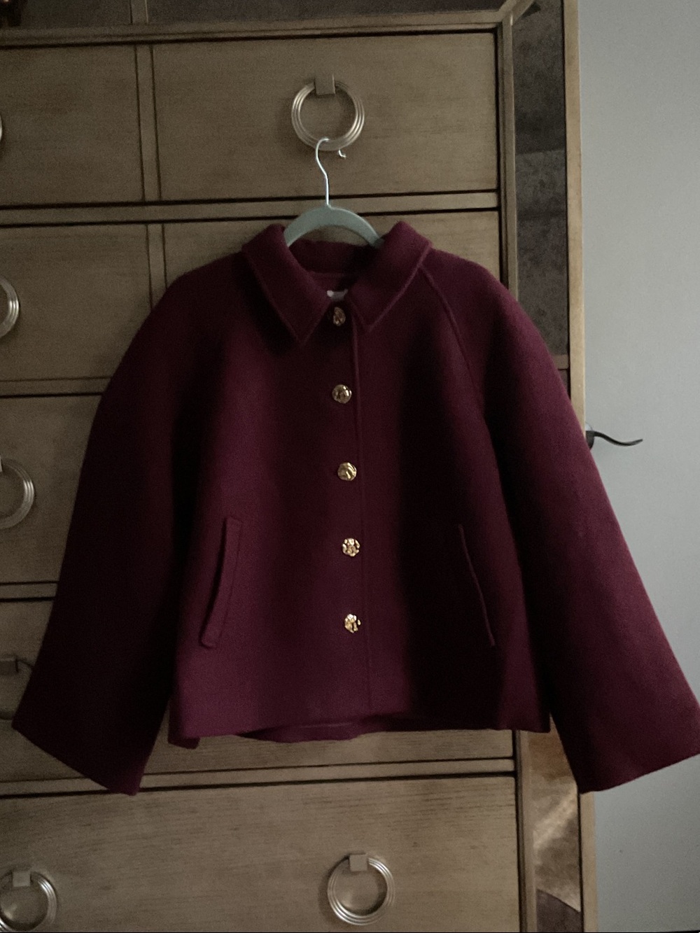 J. Crew Burgundy Pea Coat with Gold Buttons - Picture 3 of 8